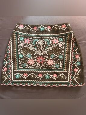 Olive Green Embroidered Skirt